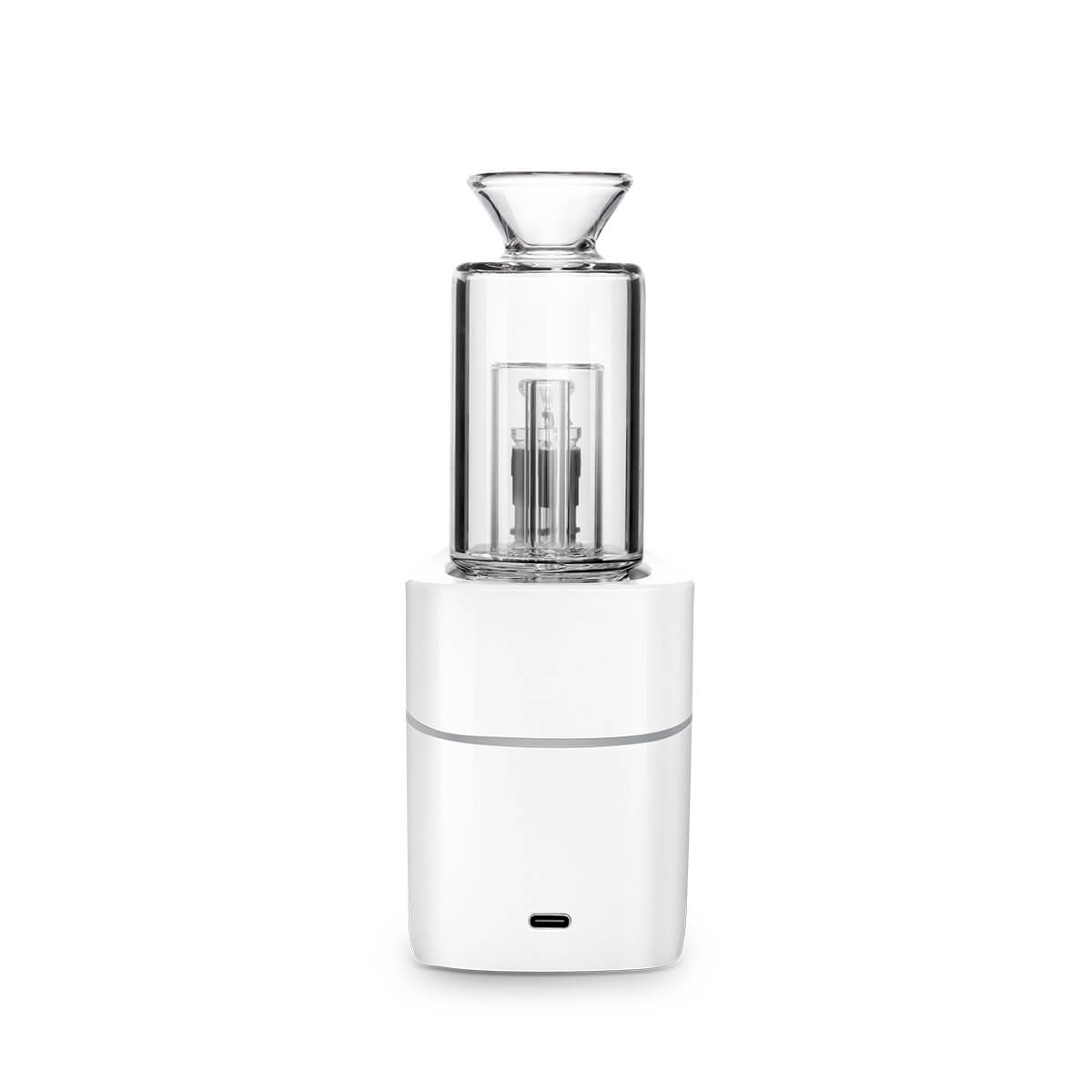 VLAB HALO Portable Vaporizer Kit in White - Front View with Transparent Chamber
