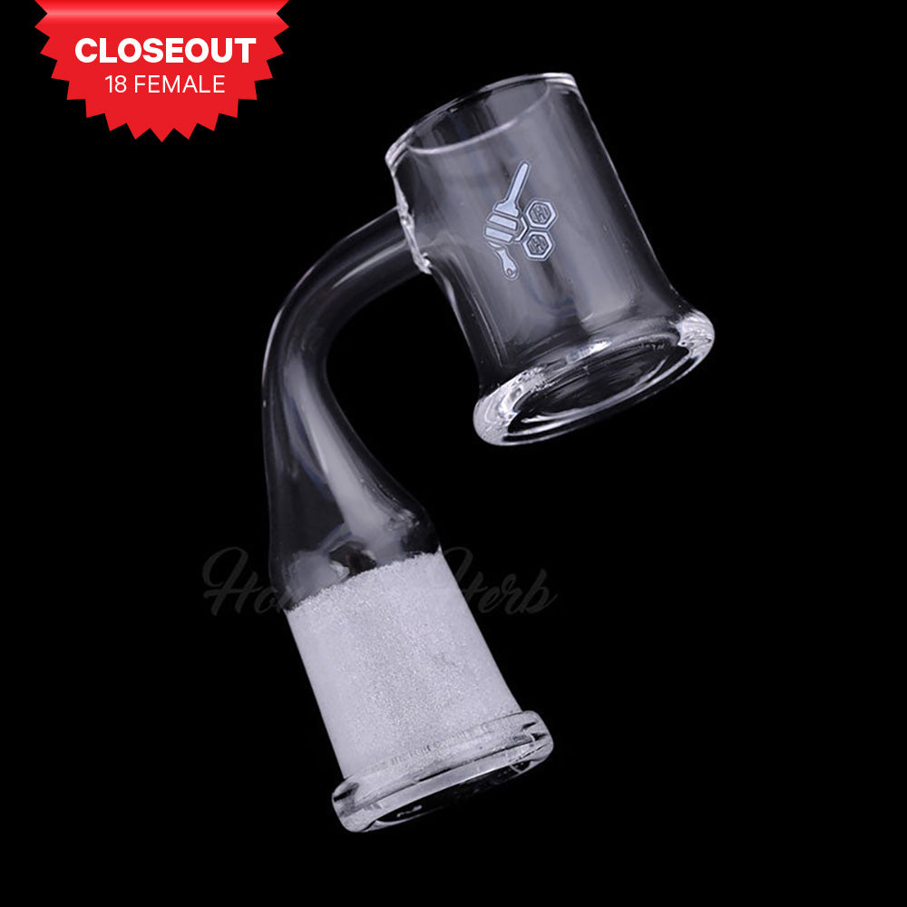 Honey Mug Quartz Banger 90Β° degree 18mm female joint for dab rigs, clear flat top design by Honeybee Herb