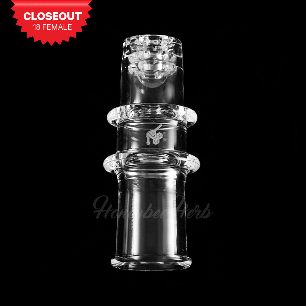 Honeybee Herb Honeycomb Barrel Quartz E-Nail, 18mm Female Joint, Front View on Black