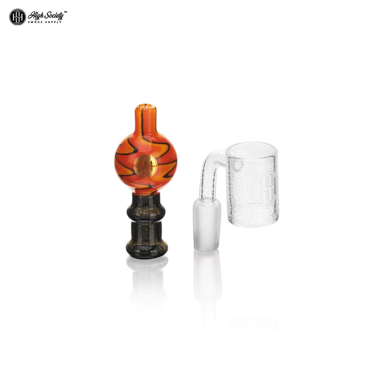High Society Quartz Banger Bundle with Orange Flame Design on White Background