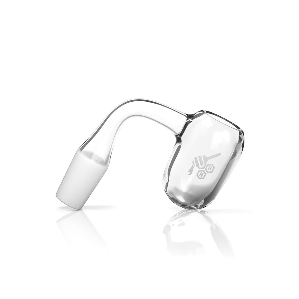 Honey Barrel Quartz Banger at 90Β° angle by Honeybee Herb, clear quartz with 25mm diameter for dab rigs