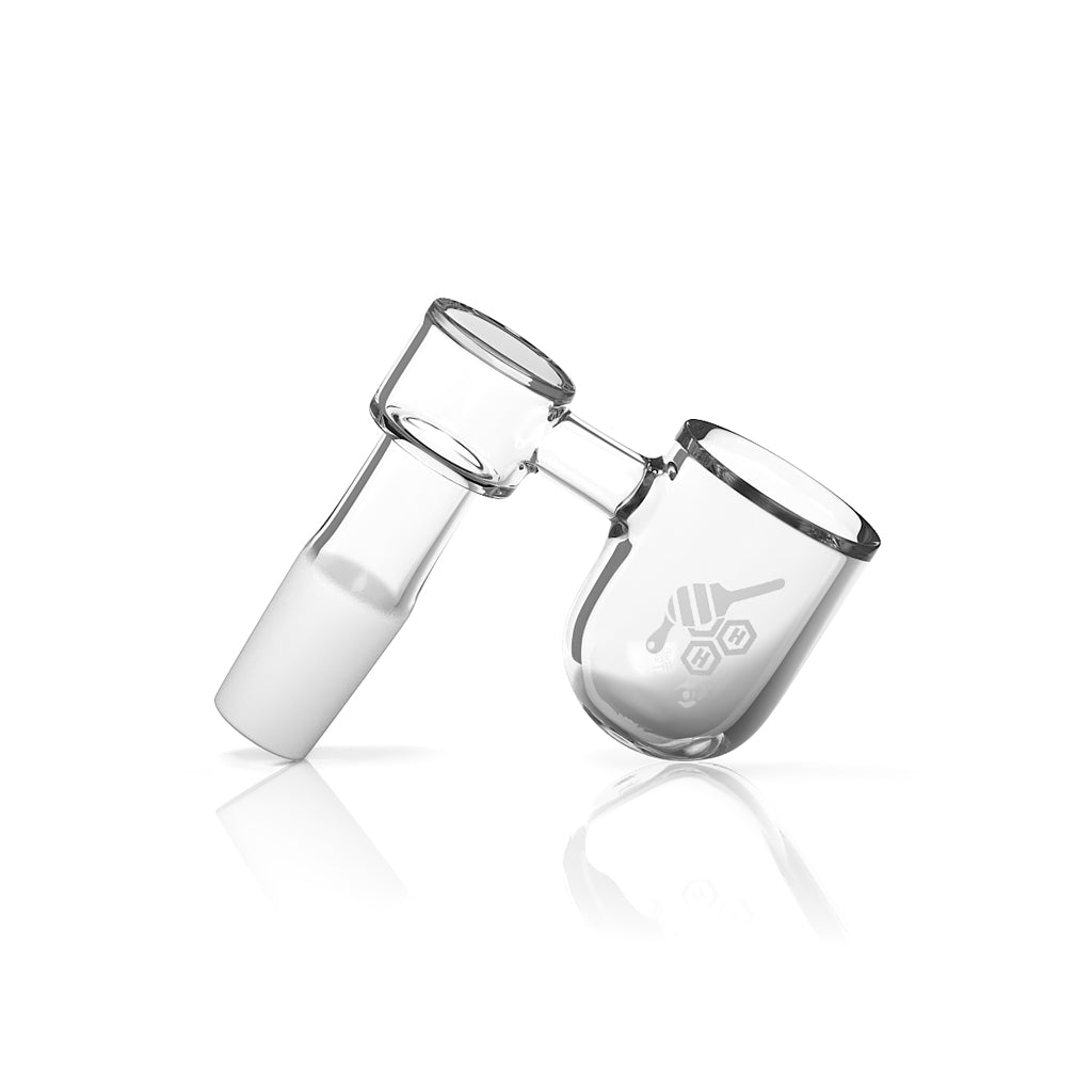 HoneybeeHerb Quartz Banger with 90° Joint - Clear, Side View on White Background