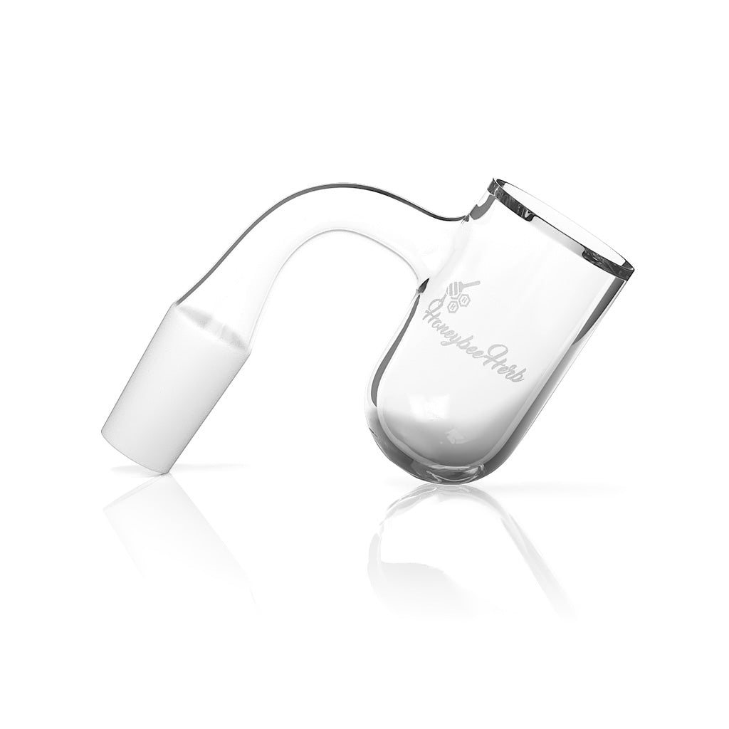 Honeybee Herb Quartz Banger with 90Β° Degree Joint and Deep Bowl, Clear, Side View
