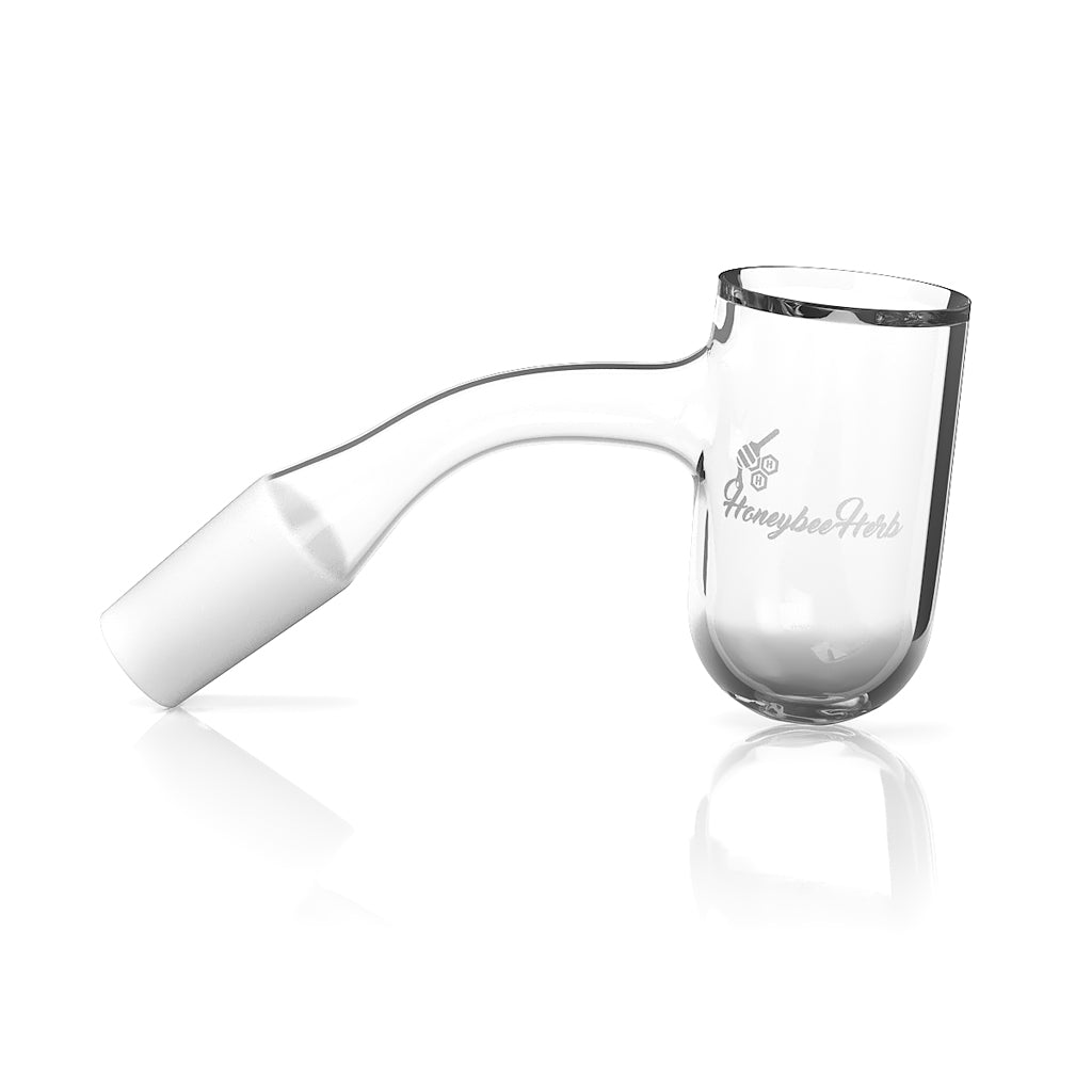 Honeybee Herb Quartz Banger with Deep Bowl, 45Β° Angle, Clear, Side View for Dab Rigs