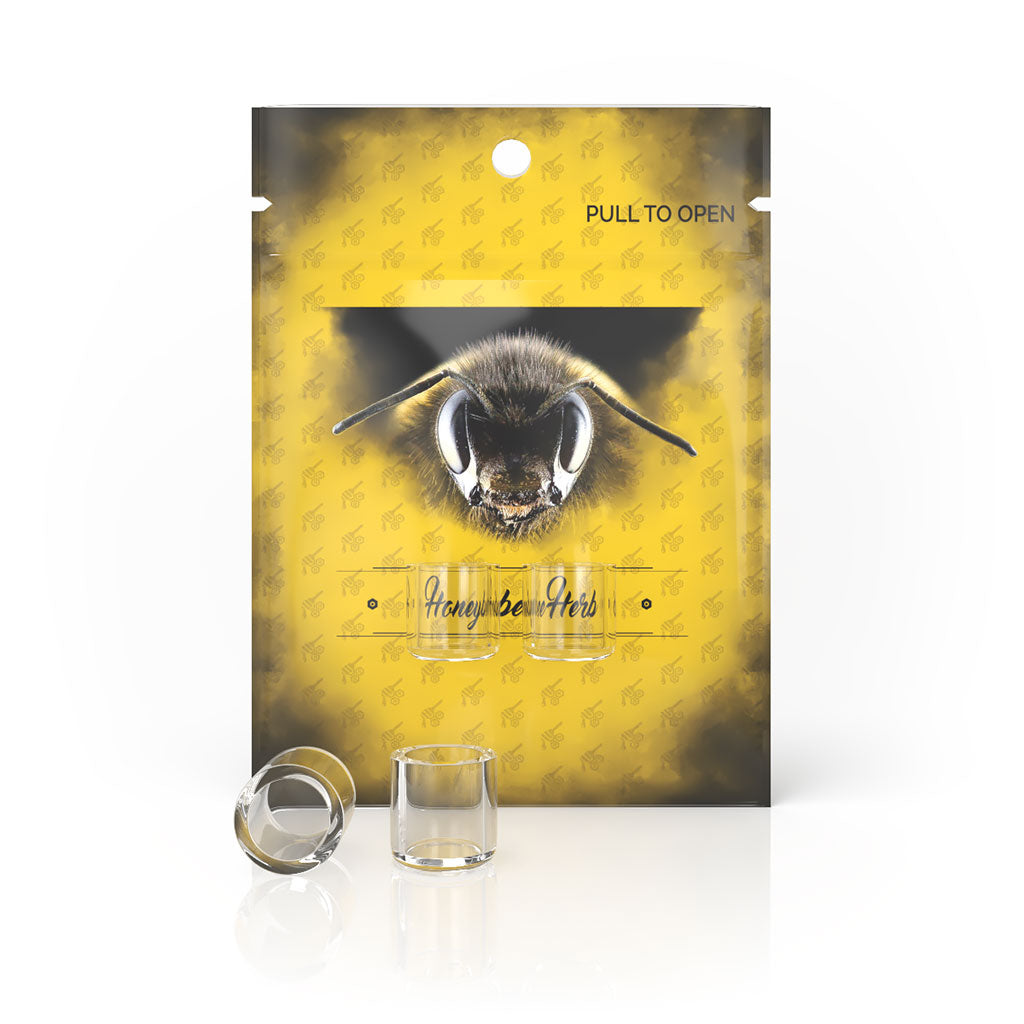 Honeybee Herb Quartz Dishes, 15mm, clear quartz dabbing dishes on white background