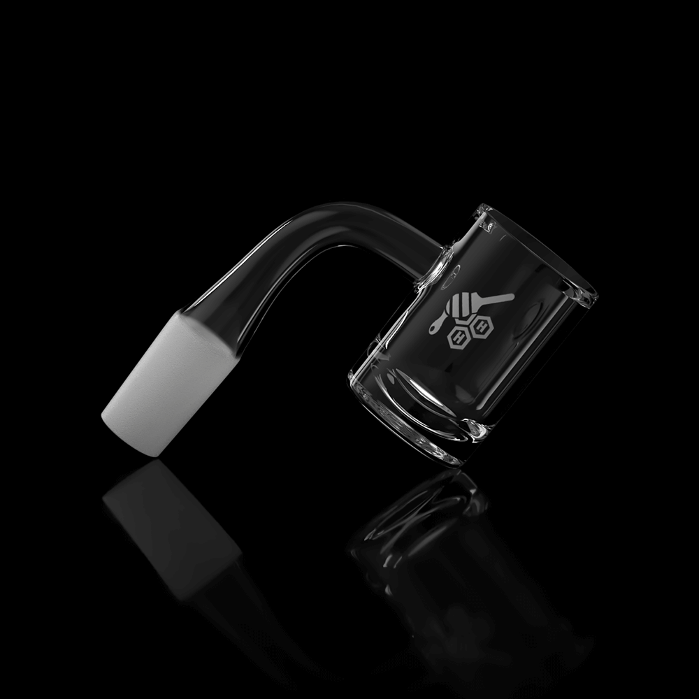 Honeybee Herb Hybrid Quartz Banger with 90Β° Joint - Clear, 25mm Flat Top Design