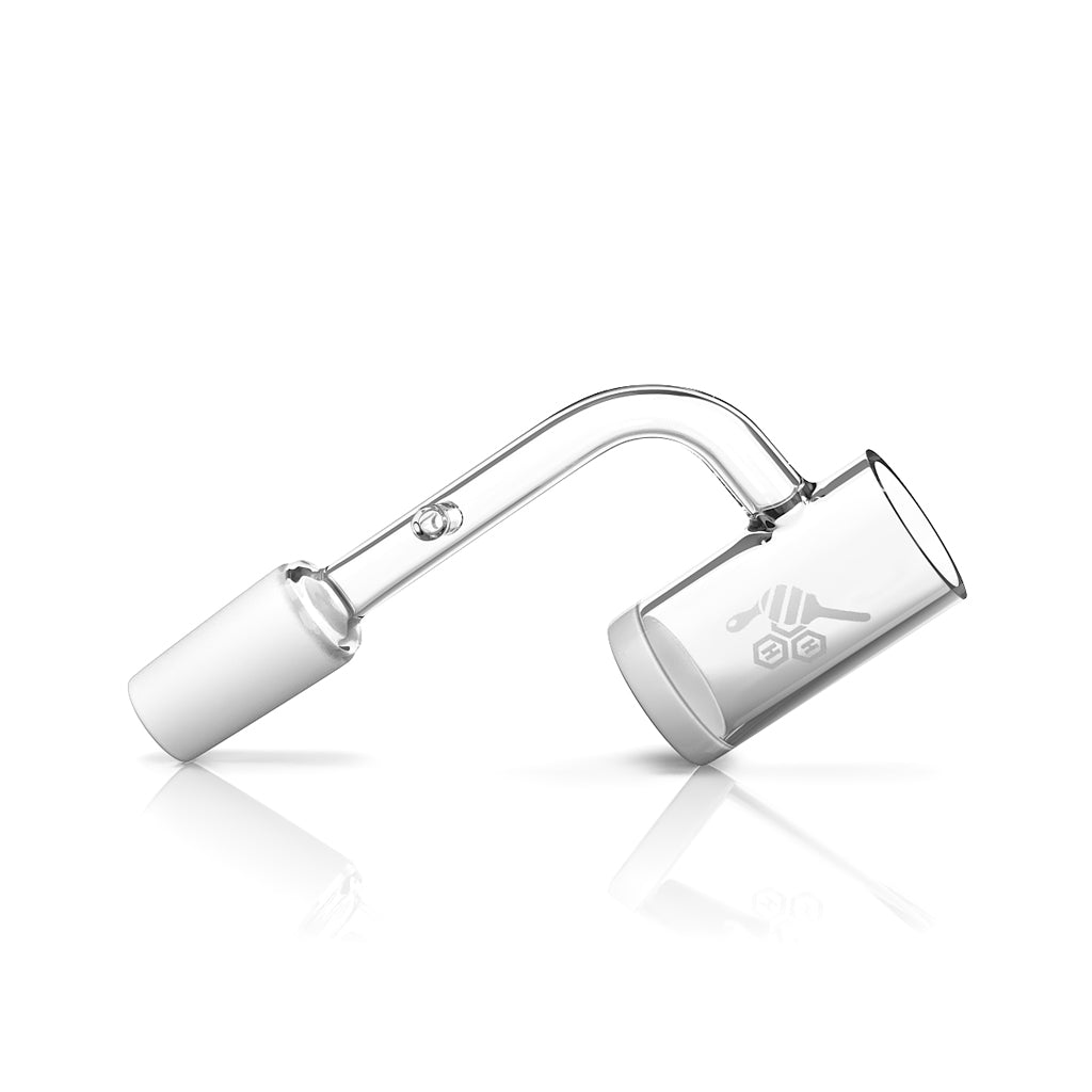 Honey & Milk Enail Quartz Banger at 90Β° angle, 10mm male joint, clear design for dab rigs