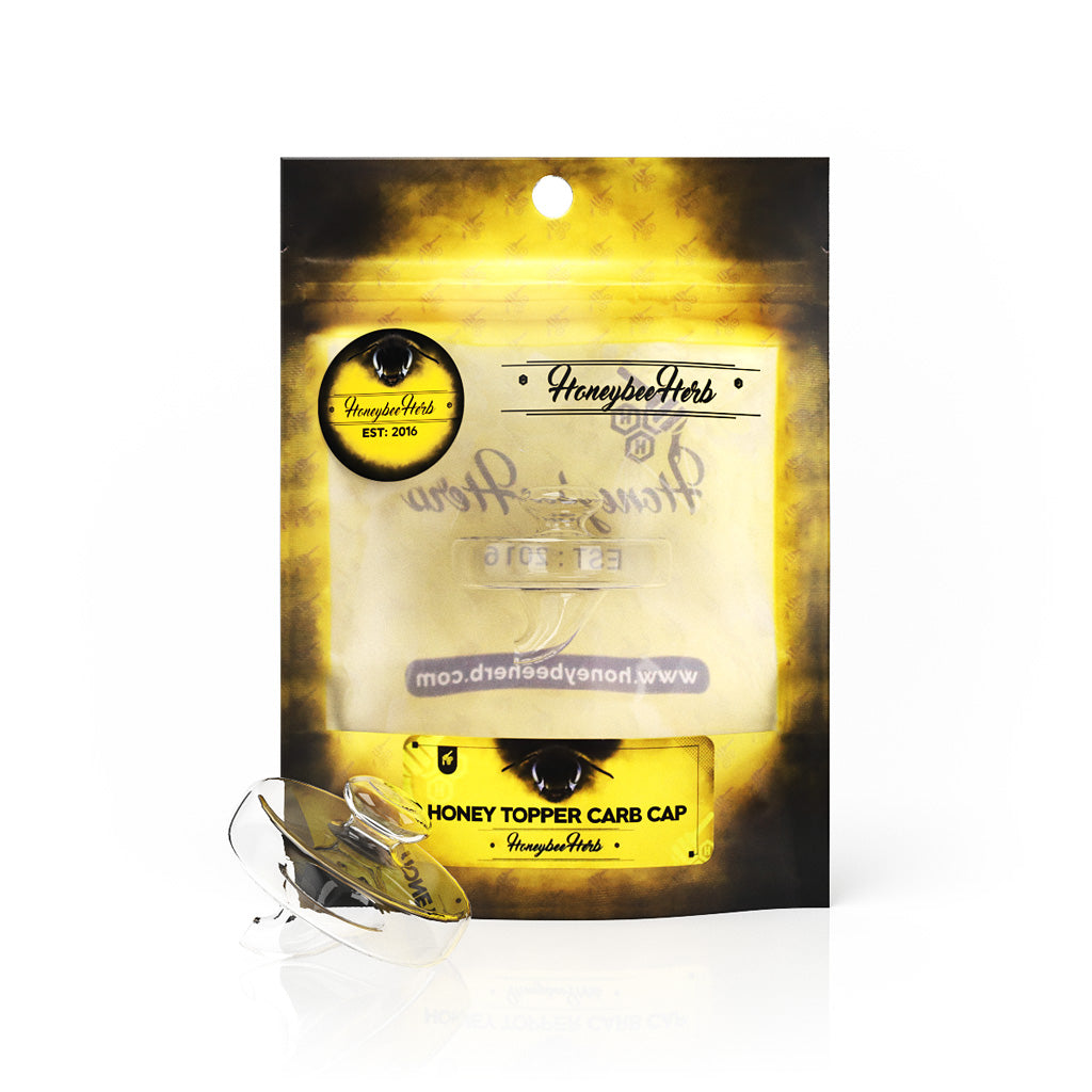 Honey Topper Carb Cap by Honeybee Herb in front view with packaging, ideal for dab rigs