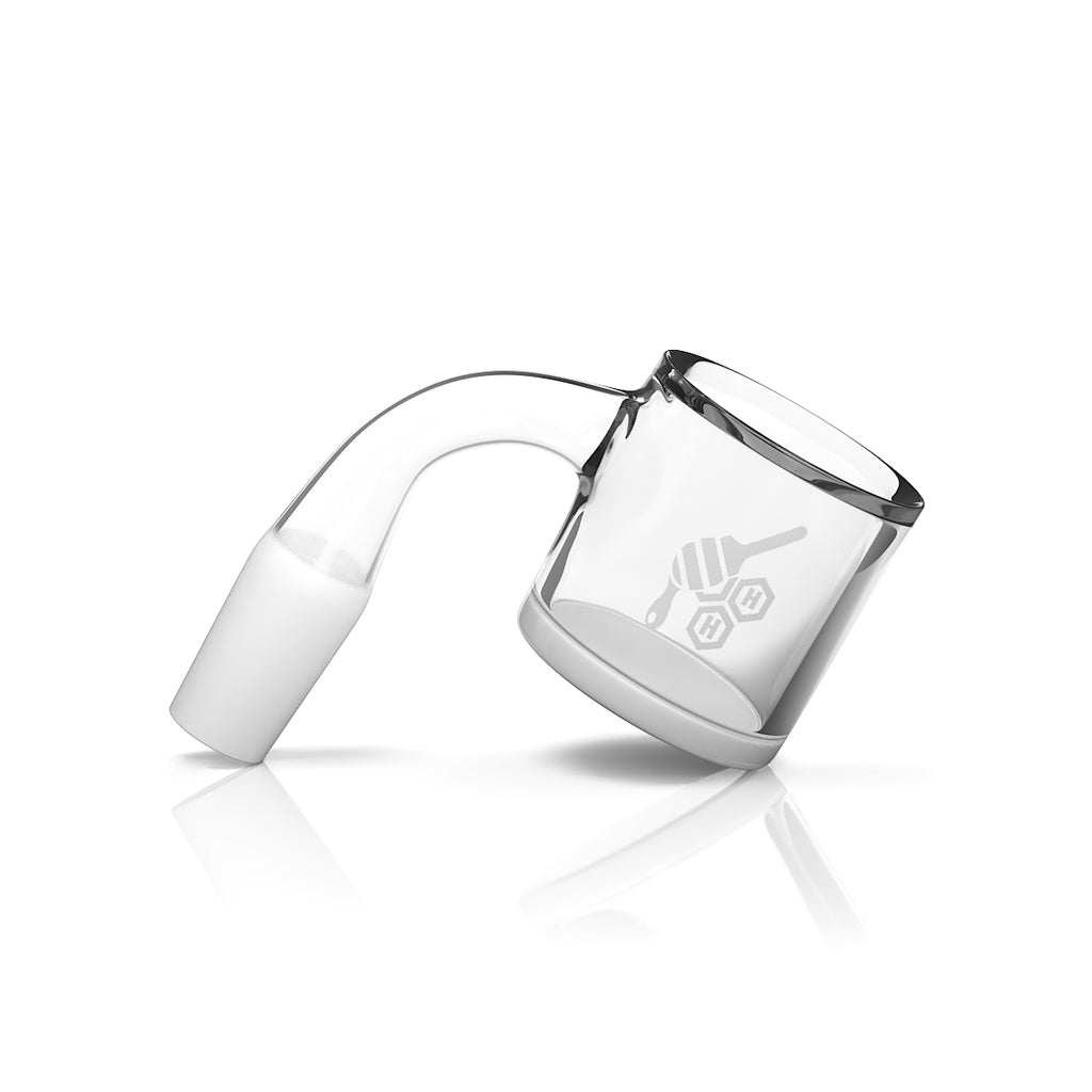 Honey & Milk XL Bevel Quartz Banger at 90° angle, clear flat top design, for dab rigs