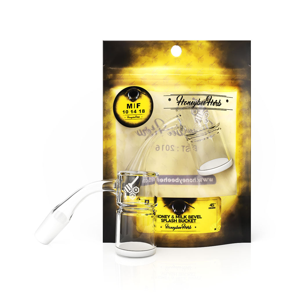 Honey & Milk Bevel Splash Bucket 45° by Honeybee Herb for Dab Rigs, Clear Quartz, Front View