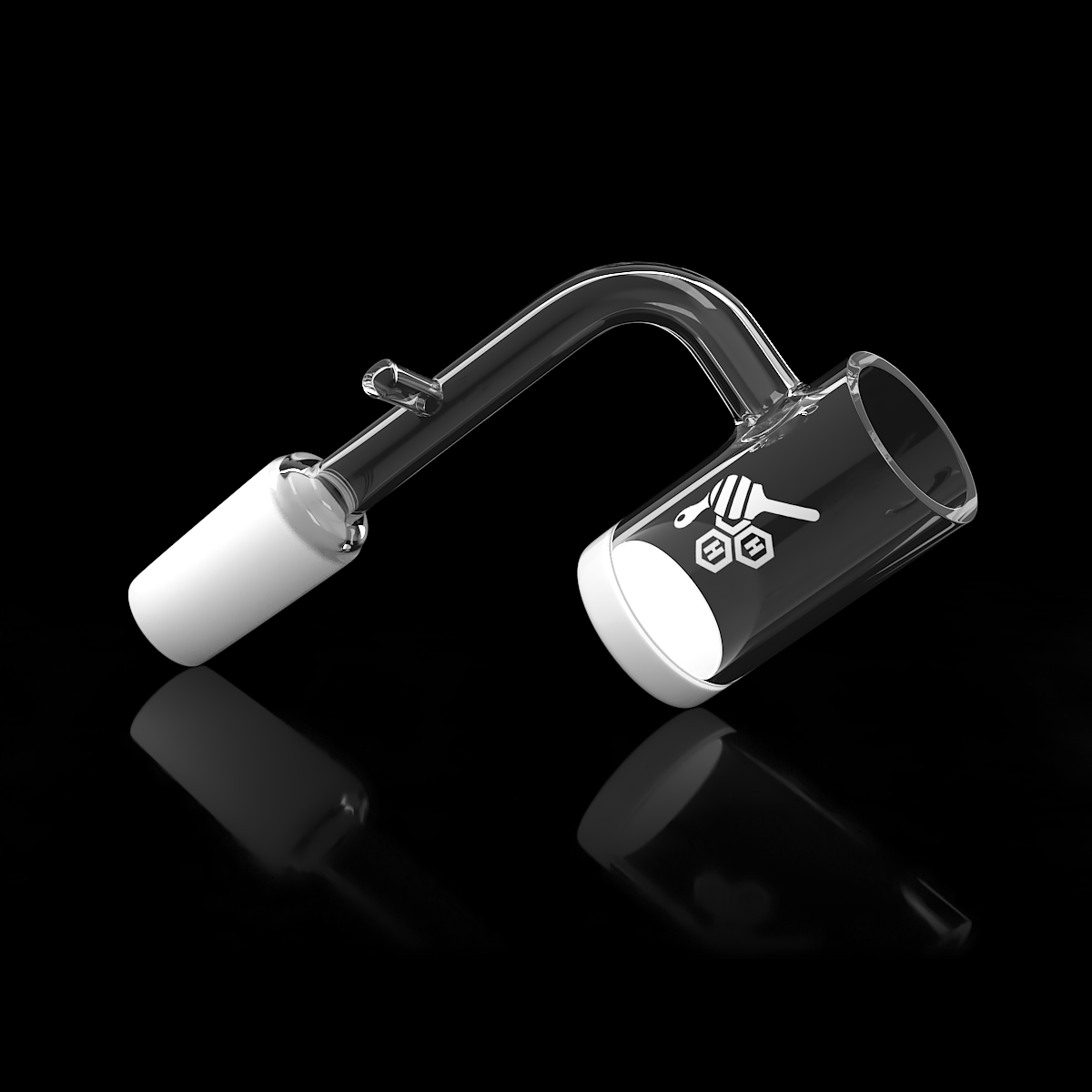 Honey & Milk Enail Quartz Banger by Honeybee Herb, 90Β° Angle, Clear, Side View on Black Background