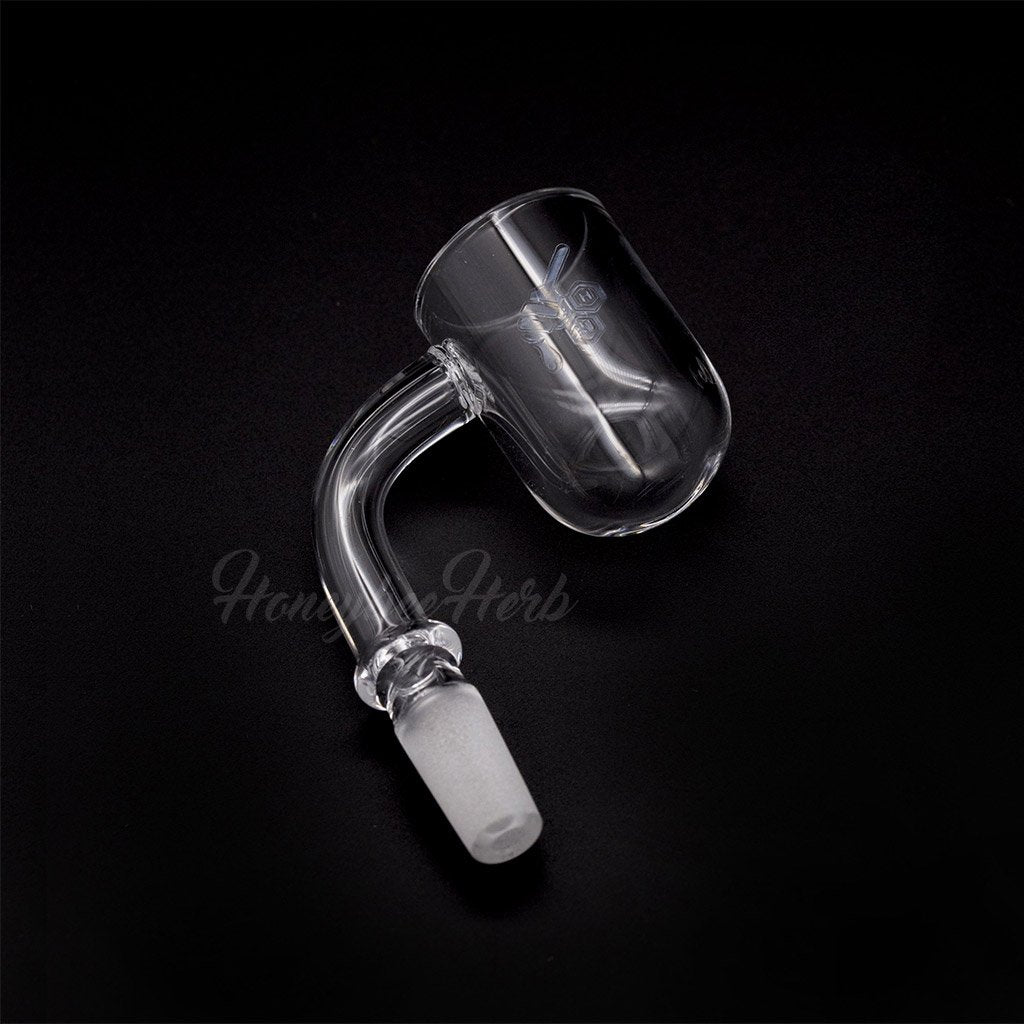 Honeybee Herb Honey Cyclone Quartz Banger at 90Β° angle, clear, 25mm flat top for dab rigs