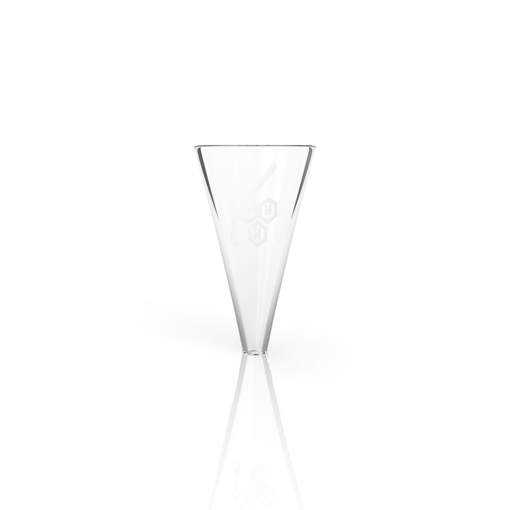 Honeybee Herb Quartz Funnel - Clear Glass, Front View on Seamless White Background