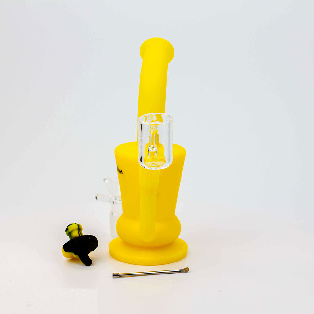 Honeybee Herb Yellow Silicone RIG/BONG TRAVEL KIT with Honeycomb Percolator, Front View