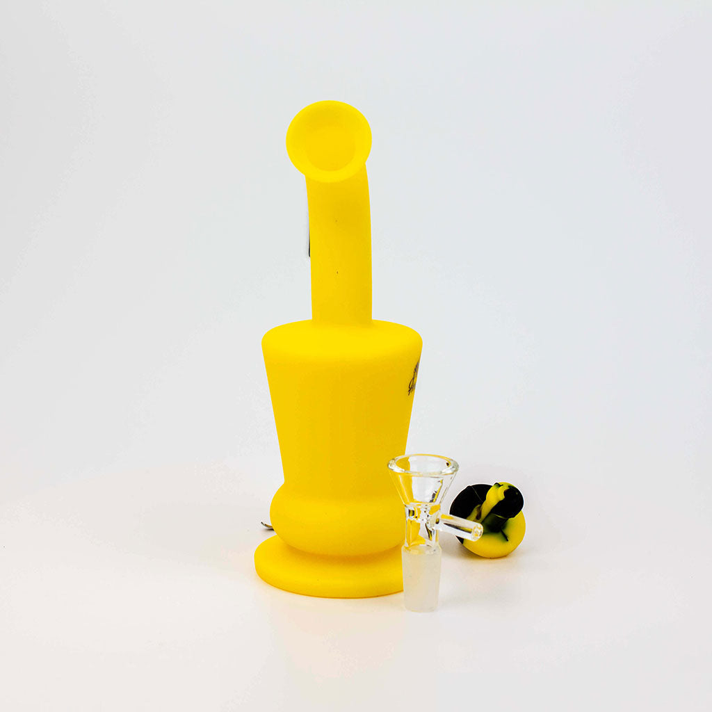 Honeybee Herb Yellow Silicone Travel Dab Rig with Honeycomb Percolator and Banger
