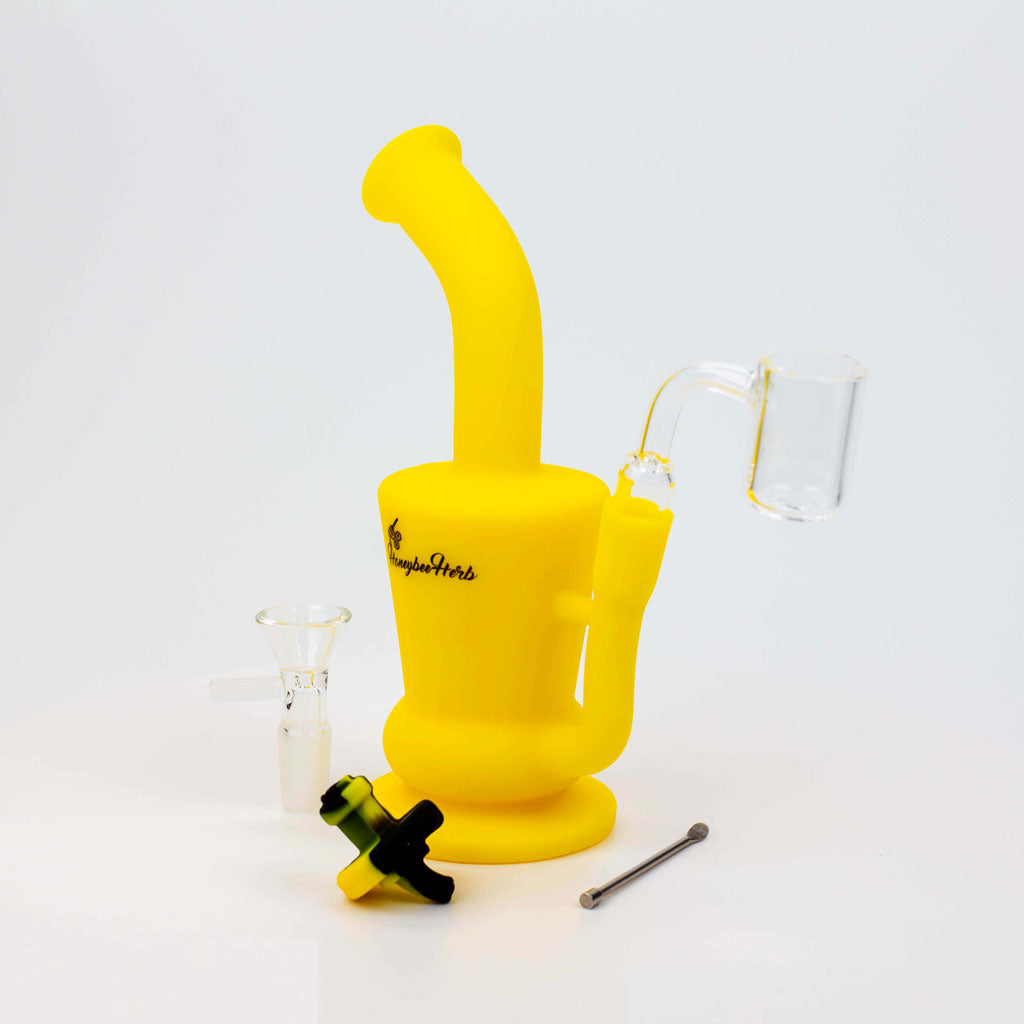Honeybee Herb Yellow Silicone Bong Travel Kit with Honeycomb Percolator, Front View
