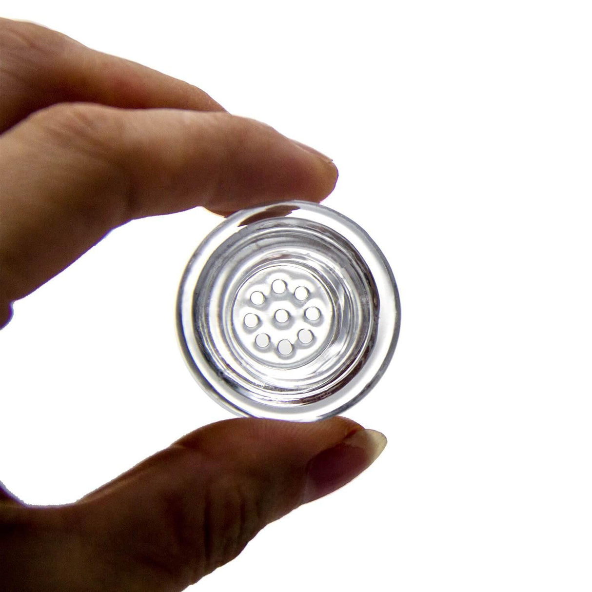 PILOT DIARY Glass Bowl Screen Replacement held between fingers, clear view of screen design