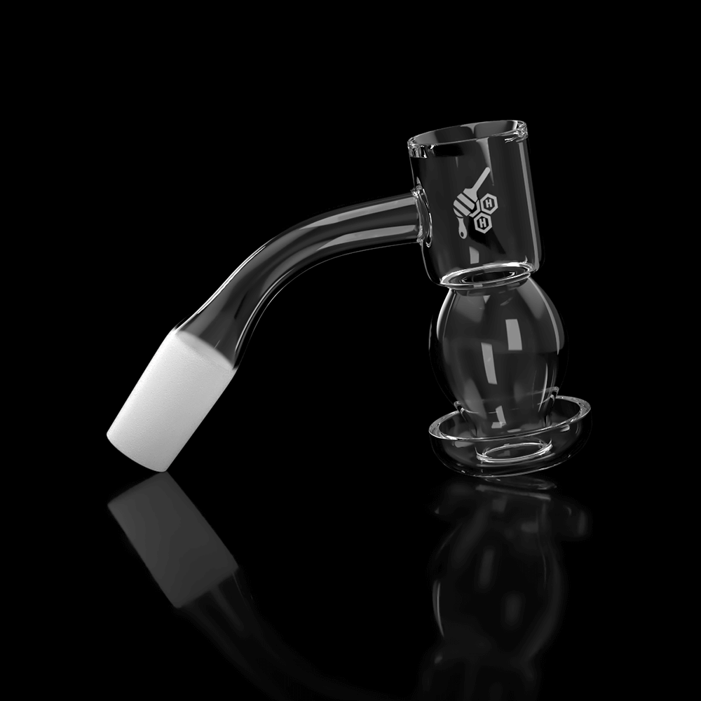 Honeybee Herb Honeysuckle Bubble Quartz Banger at 45° angle, clear, for dab rigs