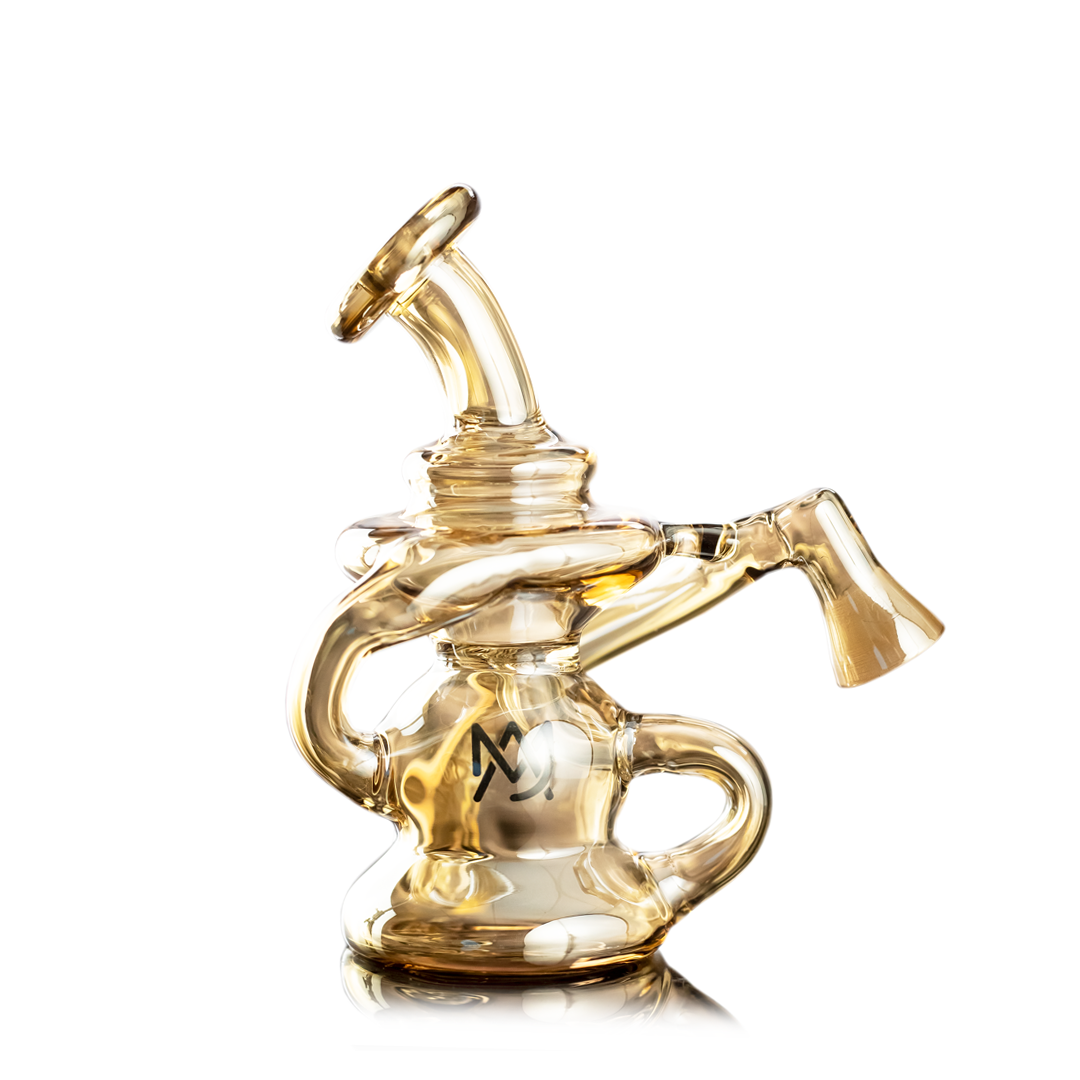 MJ Arsenal Hydra Vape Edition dab rig in gold, compact and portable with a sleek design, front view