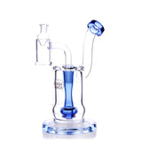 HydroBarrel Mini Rig in blue by The Stash Shack, front view on white background with glass banger