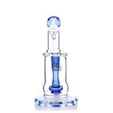 HydroBarrel Mini Rig by The Stash Shack in blue, compact 5" banger hanger design with showerhead percolator, front view