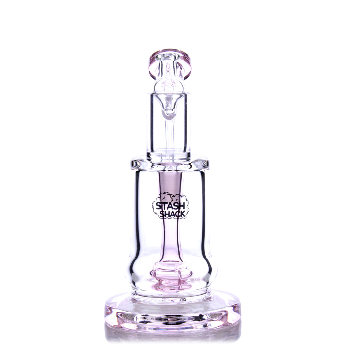 HydroBarrel Mini Rig by The Stash Shack, 5" compact banger hanger dab rig with showerhead percolator, front view