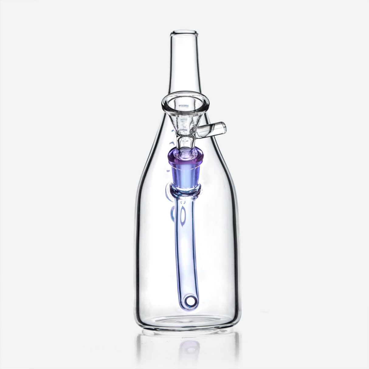 PILOTDIARY Sake Bottle Glass Water Bong Front View with Clear and Purple Accents