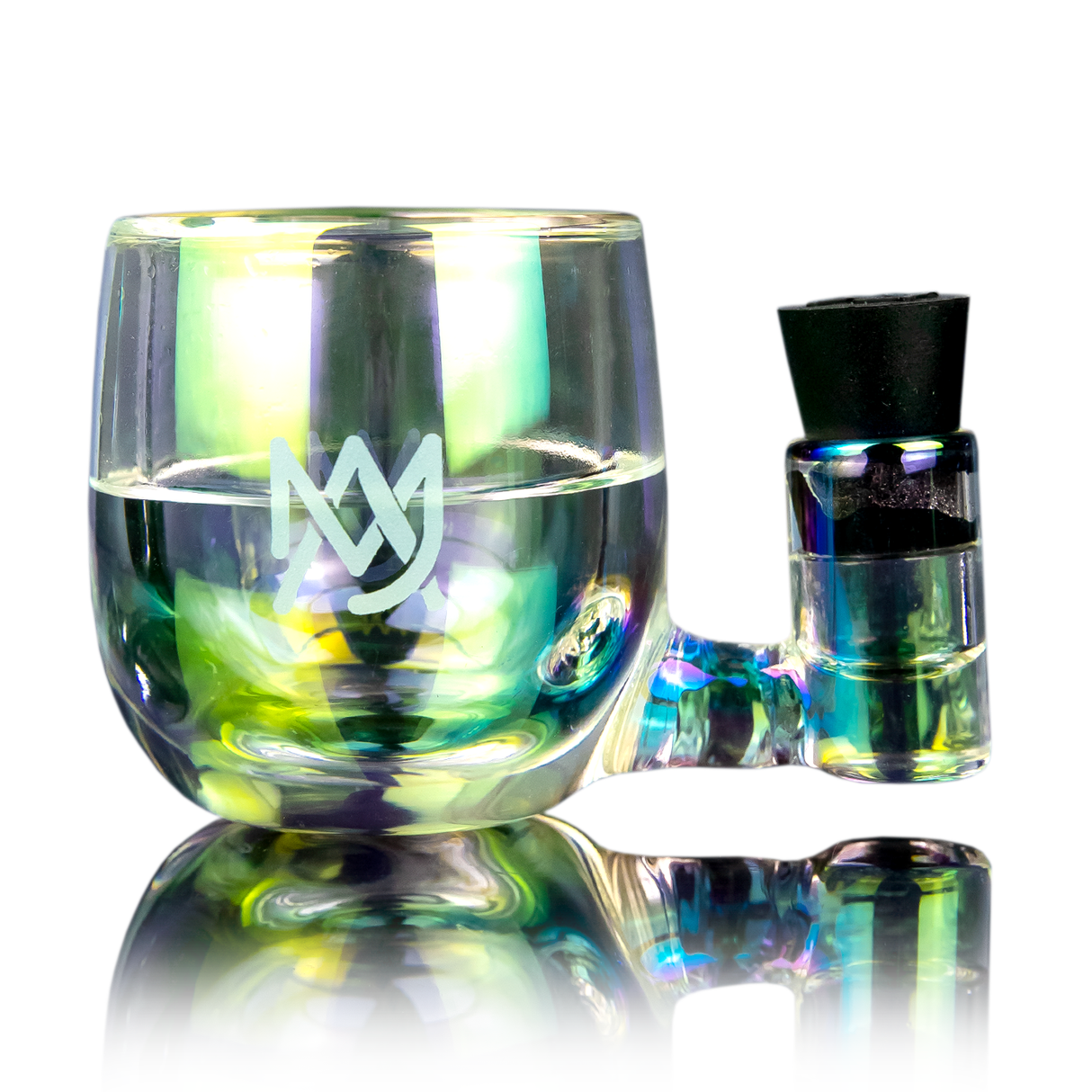 MJ Arsenal ISO Station in Iridescent Borosilicate Glass, Compact Cleaner & Organizer, Front View