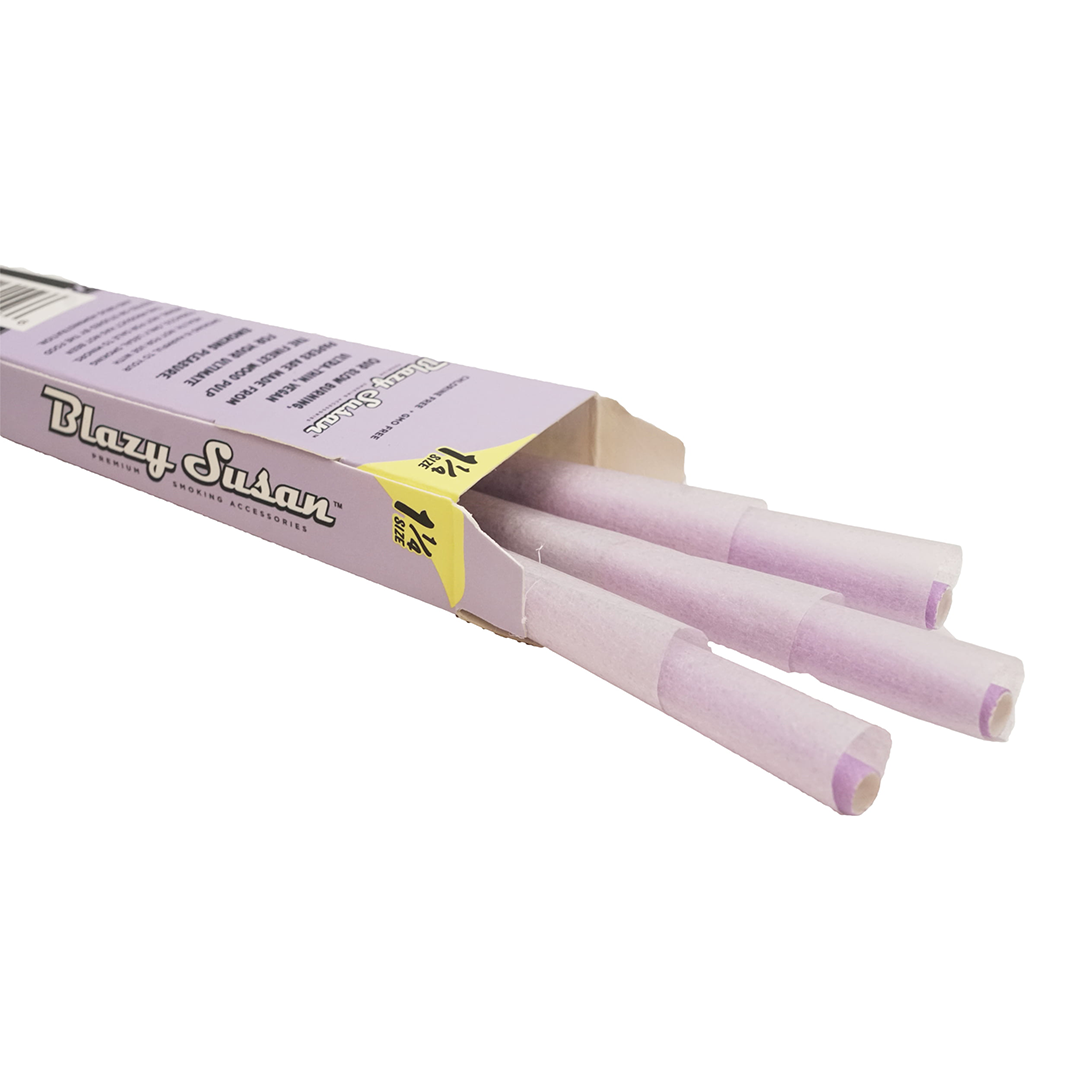 Blazy Susan Purple Paper Cones 3-Pack, 1 1/4 Size, Angled View with Open Packaging