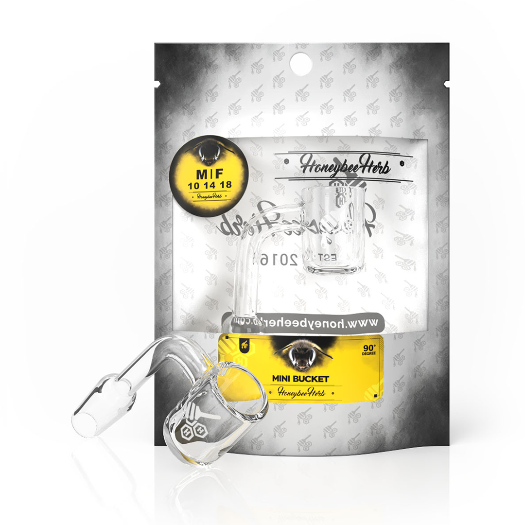 Honeybee Herb Mini Bucket Banger - Front View on Packaging for Dab Rigs