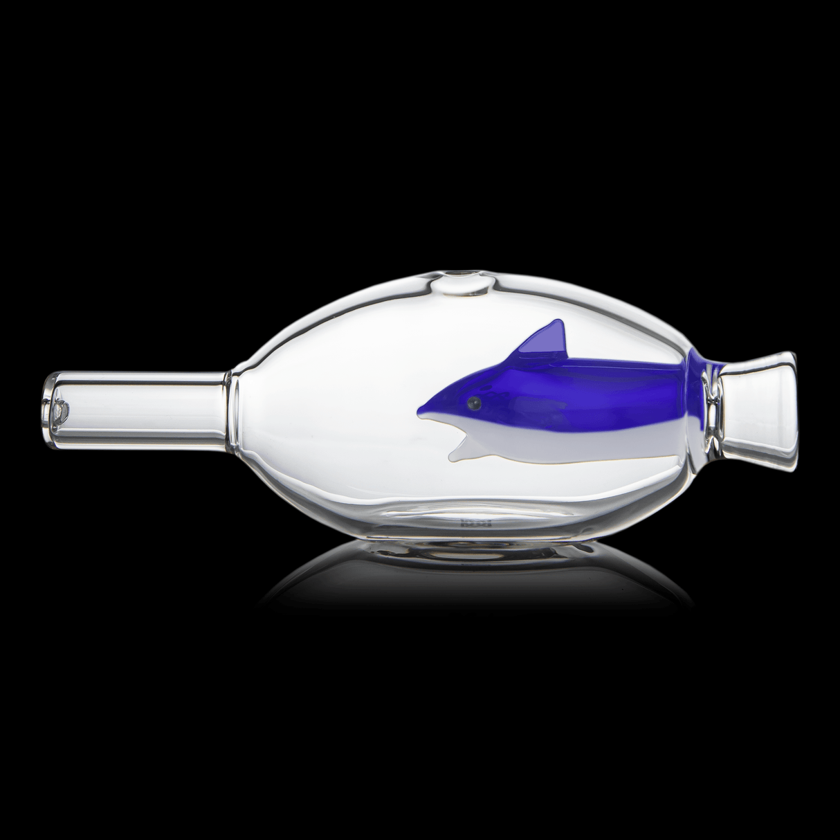MJ Arsenal Jaws Chillum front view, compact shark-inspired clear glass hand pipe with blue accents