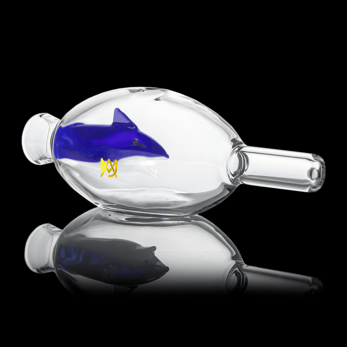 MJ Arsenal Jaws Chillum with blue shark design, compact and portable glass hand pipe