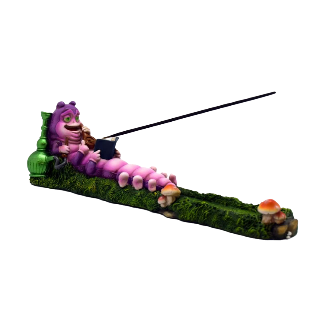 Fantasy Caterpillar Incense Stick Burner, Polyresin, Side View on Seamless White