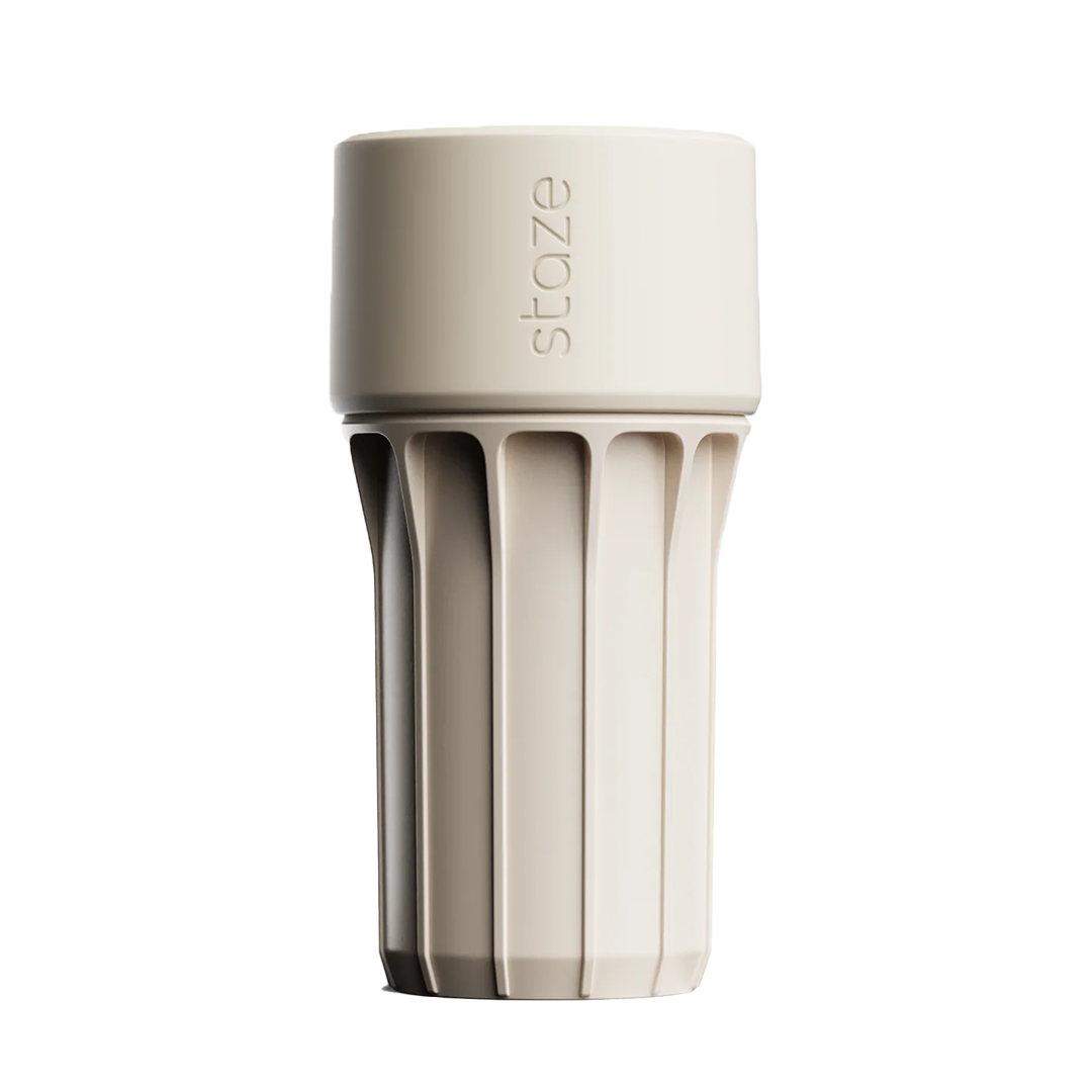 Staze Preserve Stash Jar in Dune color, front view on a seamless white background