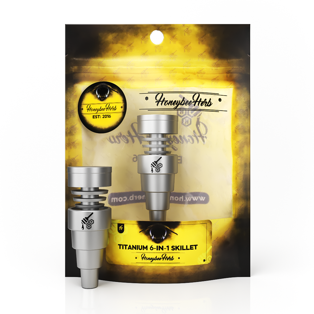 Honeybee Herb Titanium Universal Dab Nail 10-18mm, front view on branded packaging