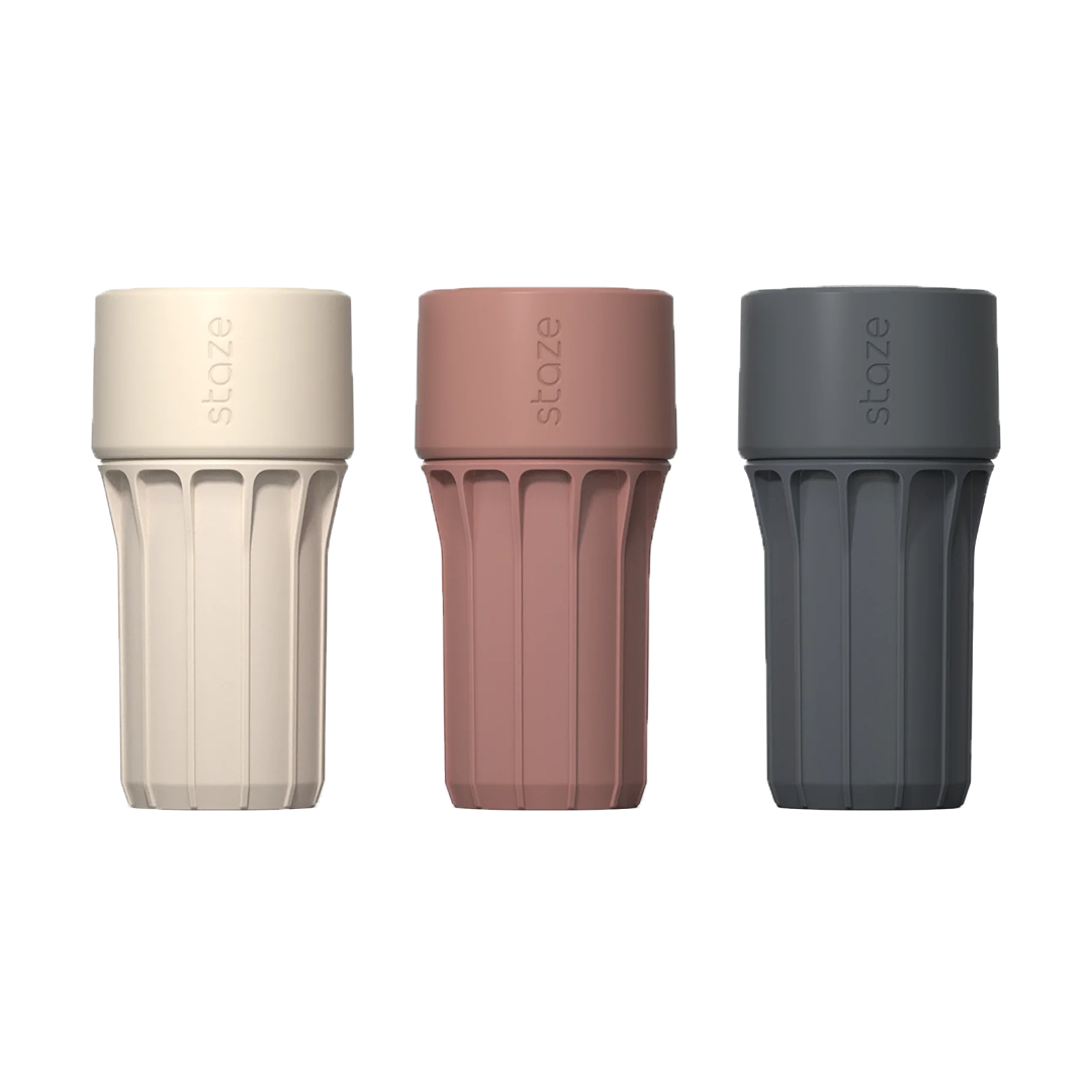 Staze Preserve Stash Jars in beige, rose, and gray colors, front view on a white background