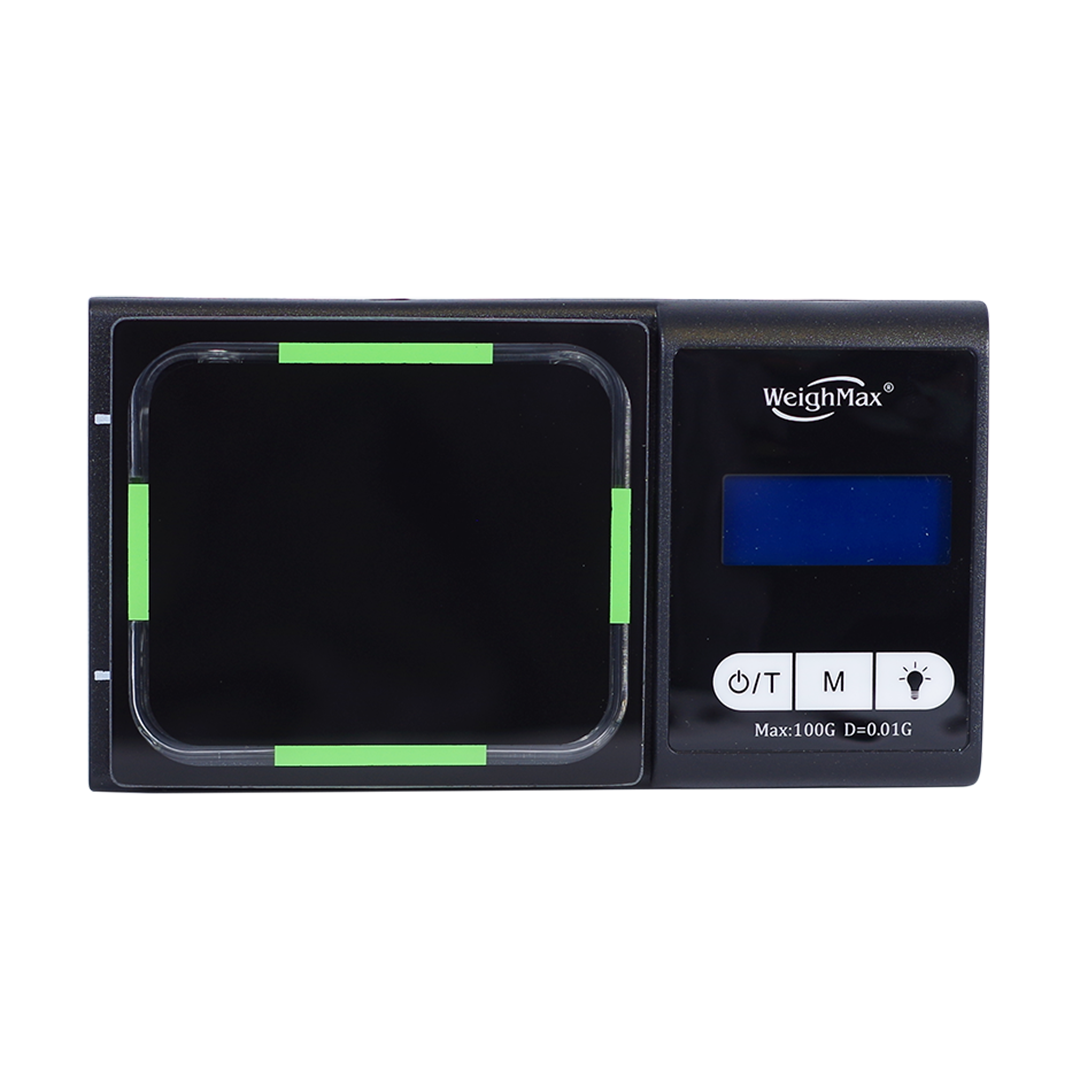 WeighMax LUX-100 Digital Scale in Green, Top View, Portable Precision with Blue Backlit Display