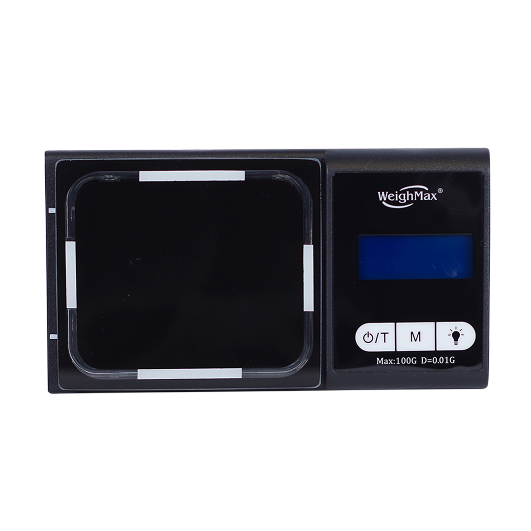 WeighMax LUX-100 Digital Scale in White - Top View, Portable with Blue Backlit Display
