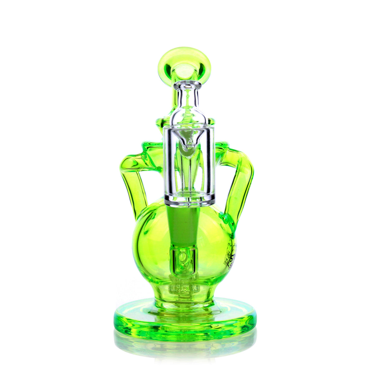 Lirio Mini Rig in vibrant green, compact 5.5" dab rig with showerhead percolator, front view