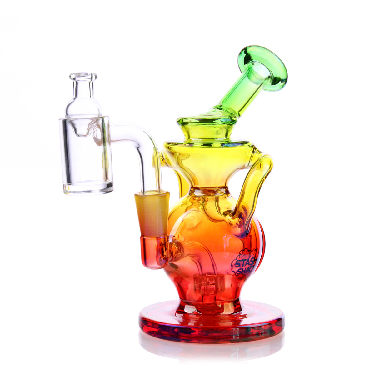 Lirio Mini Rig in rainbow colors with showerhead percolator, front view on white background