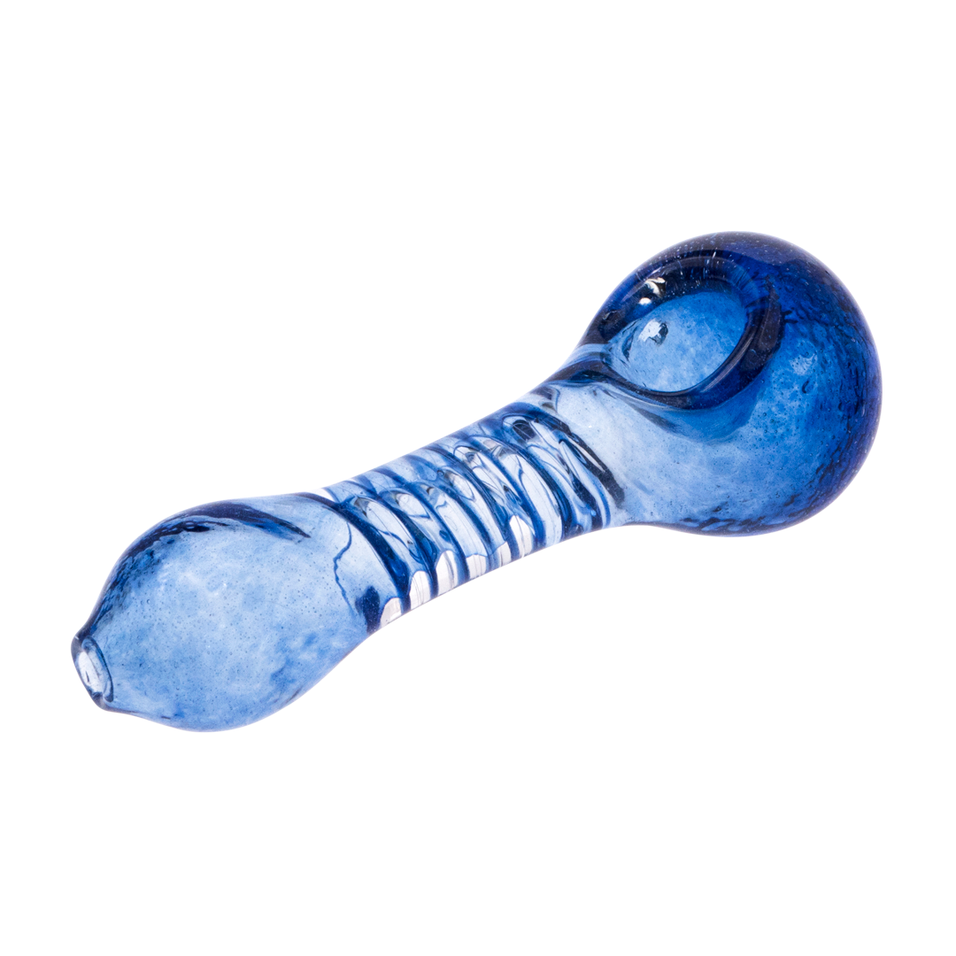 Medusa Customs Prismatic Spoon Pipe - Blue Swirl Design with Deep Bowl