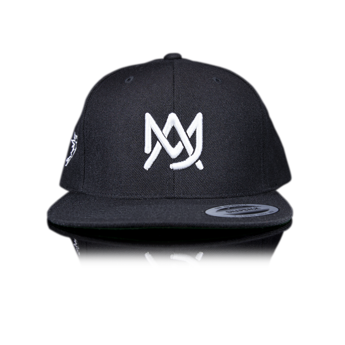 MJ Arsenal logo embroidered on black adjustable snapback hat, front view, one size fits all