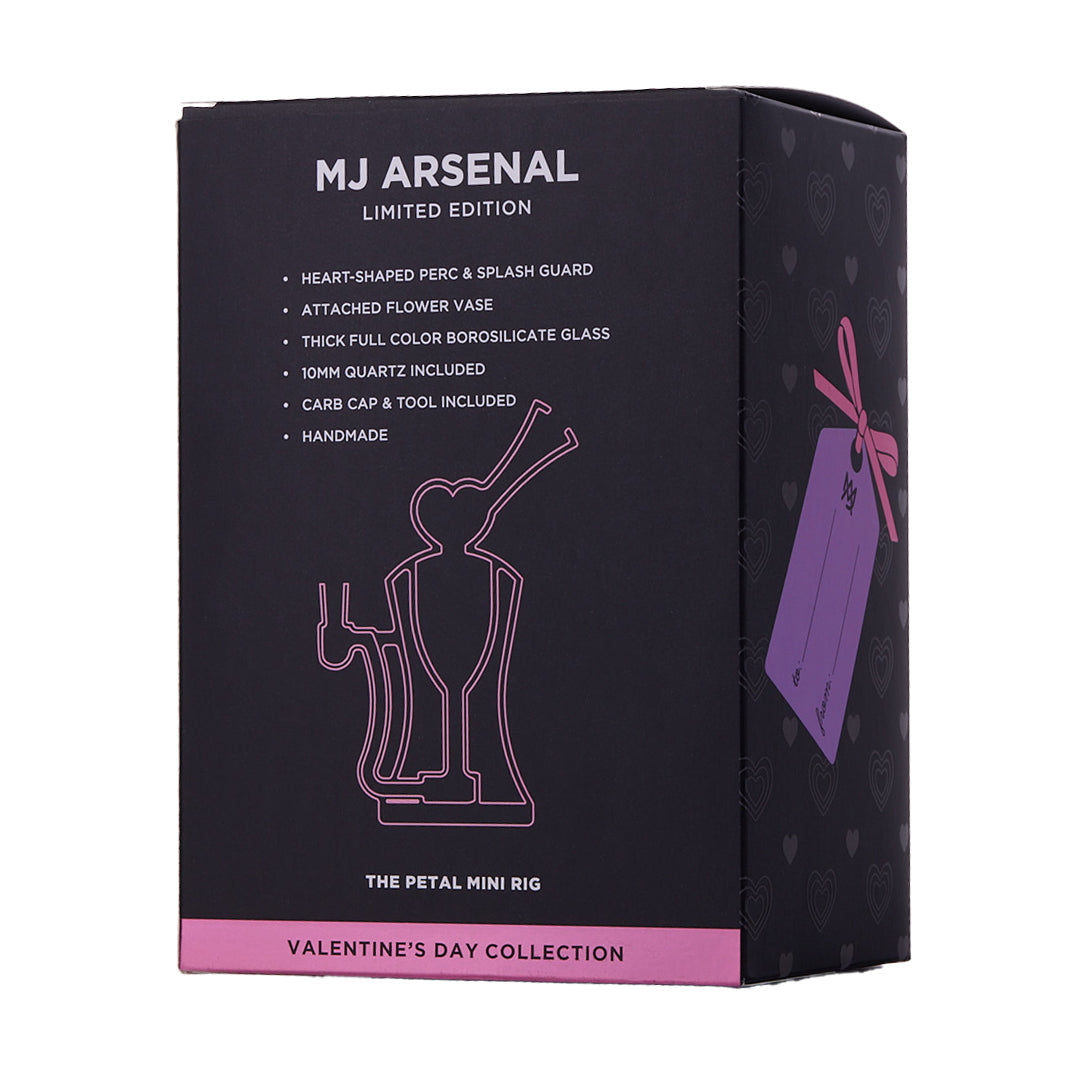 MJ Arsenal The Petal Rig packaging, Valentine's 2024 edition with heart-shaped percolator design