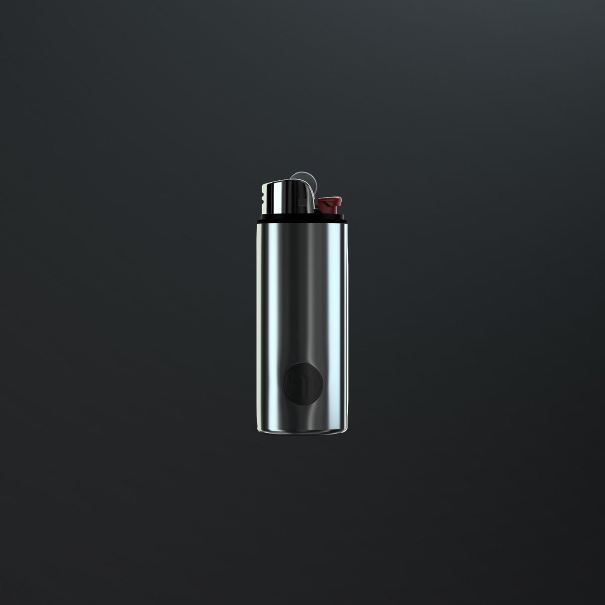 Myster Stashtray Magnetic Lighter Case in sleek silver, front view on a dark background