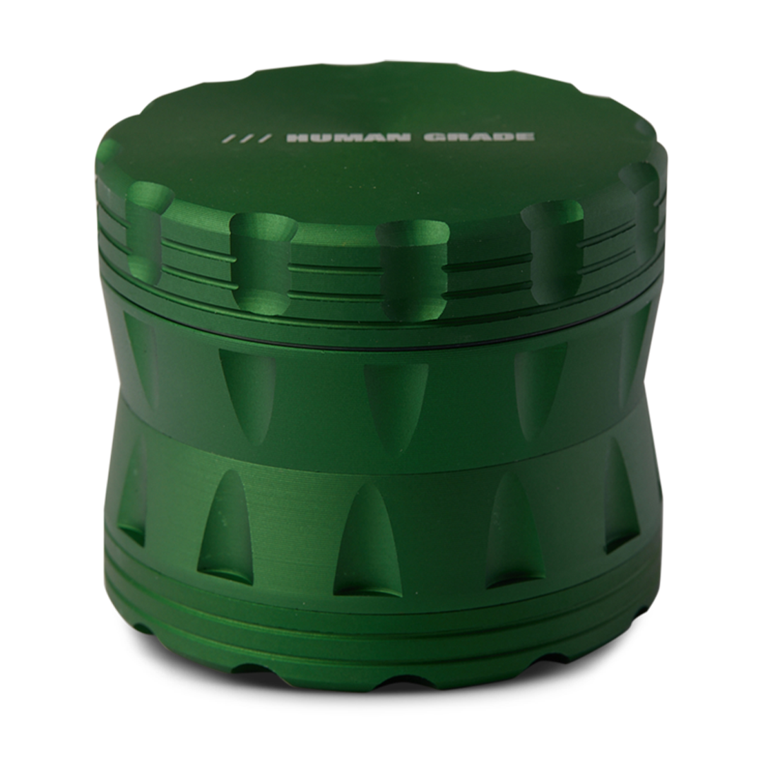 Human Grade Grinder 2A in Green, 2.5" 4-Piece, Durable Aluminum, Front View