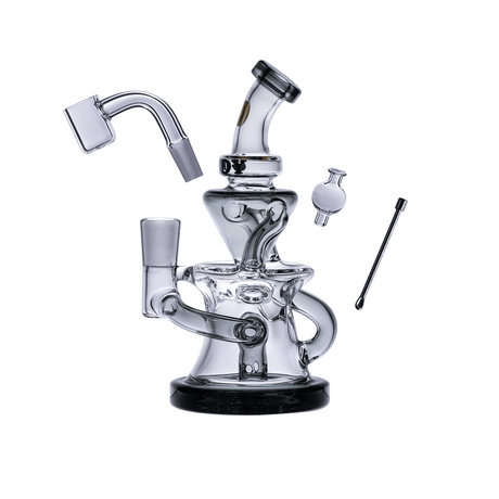 Goody Glass Miss Swiss Mini Dab Rig Kit front view with quartz banger and dab tool
