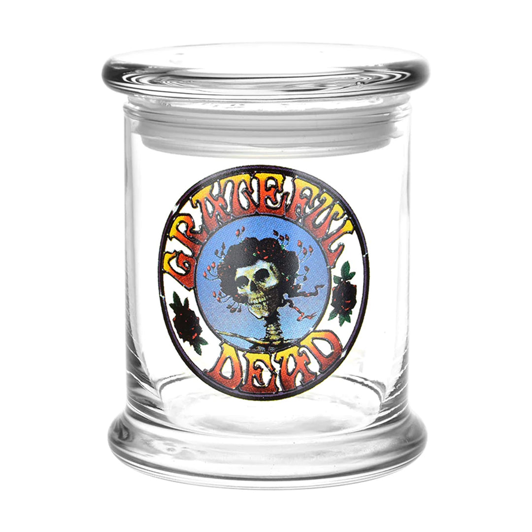 Grateful Dead x Pulsar Pop Top Jar featuring Skull and Roses Circle design - Front View