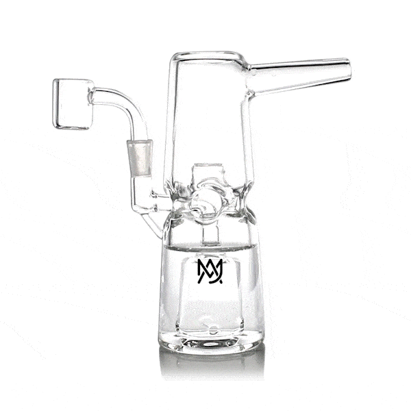 Compact MJ Arsenal Turret Mini Dab Rig with Quartz Bucket - Clear Glass, Angled View