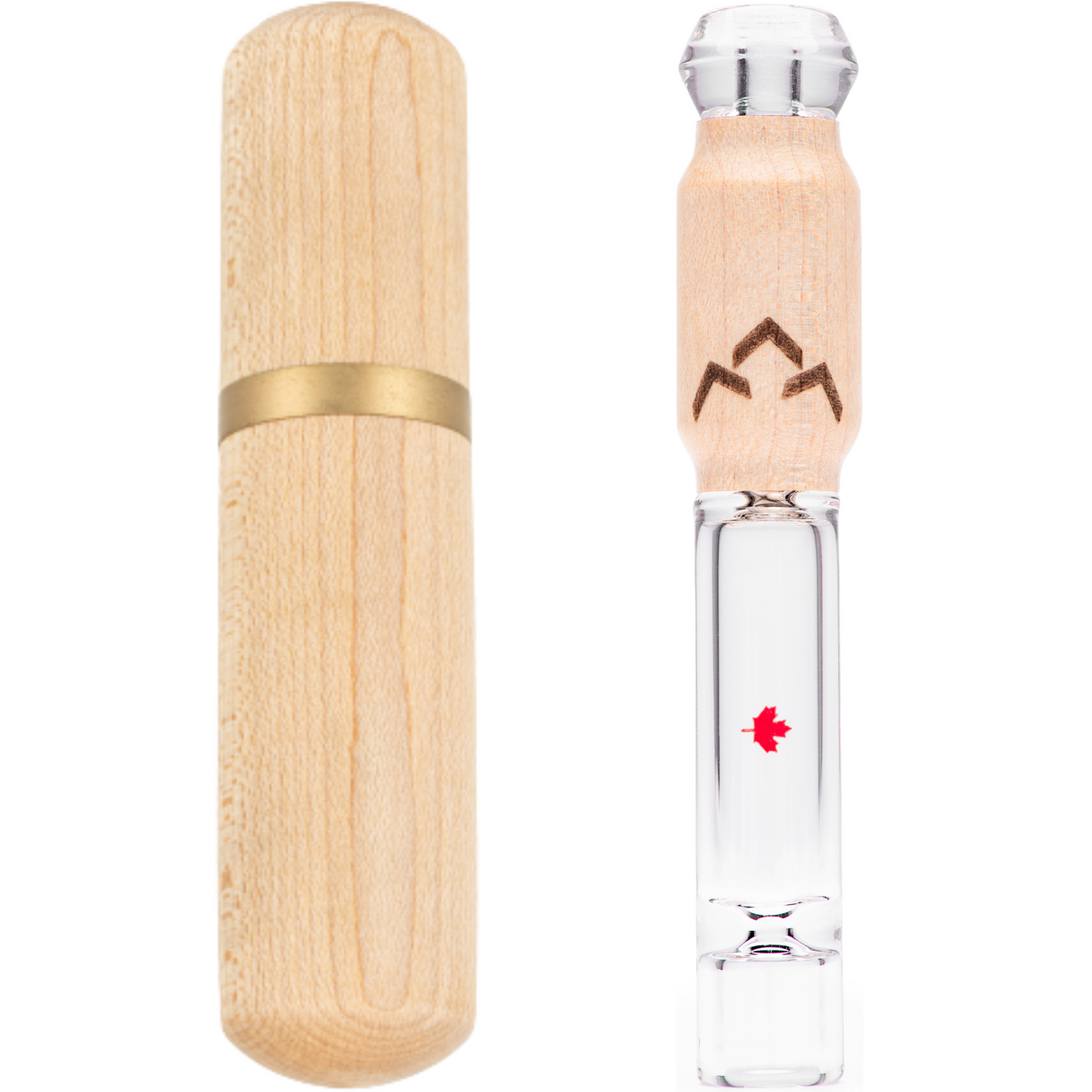 Canada Puffin Northern Lights Preroll and Taster Pipe Holder, Front View with Maple Wood
