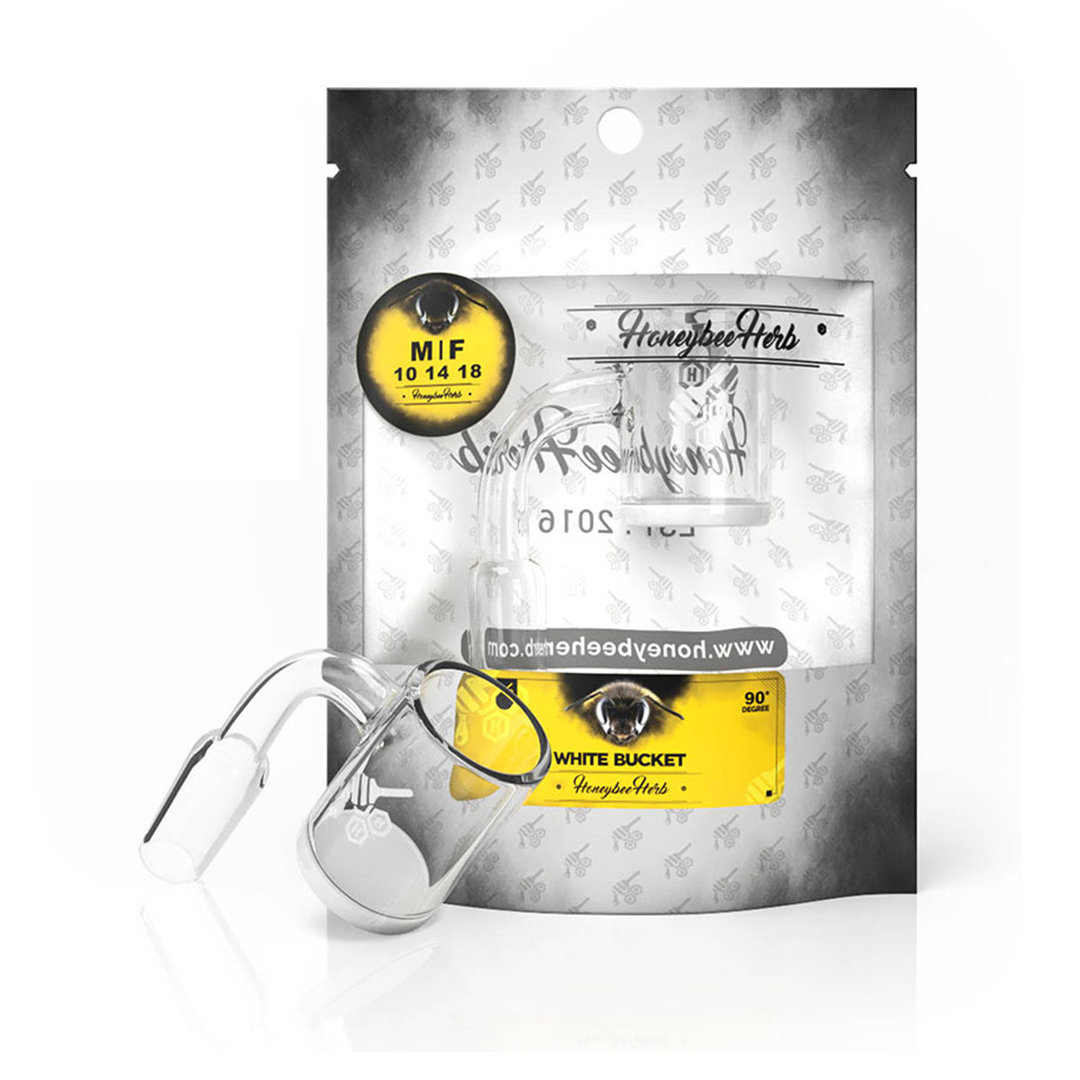 Honeybee Herb Bangers White Line - Clear Quartz Banger on Packaging